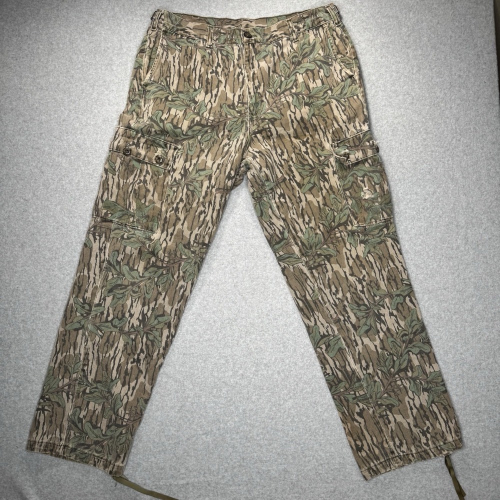 VTG Mossy Oak Camo Cargo Pants Men L Hunting 80s 90s MADE IN USA Tree Stand Bark